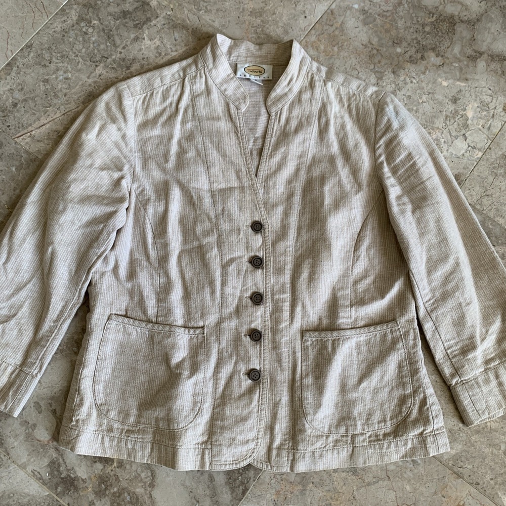 Vintage Talbots Womans Blazer 4 Petite Beige Linen Blend Unlined Career